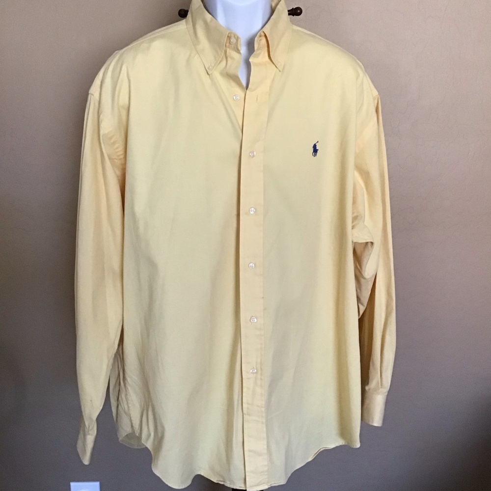 Ralph Lauren Blaire  Buttery Yellow Button Down Men’s Shirt XL  w/blue Polo Logo